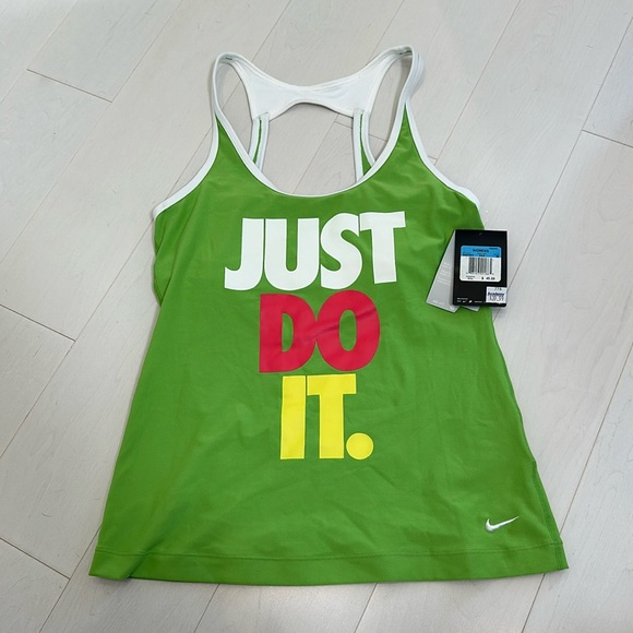 Nike Tops - NWT Nike JUST DO IT Lime Green Workout Too with Built in Bra size Medium